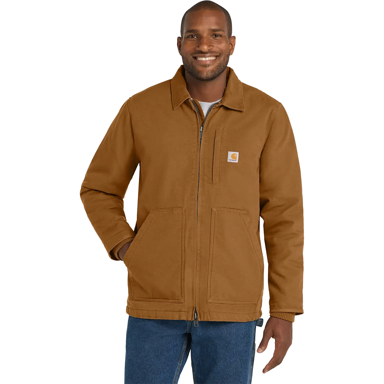 Carhartt® Sherpa Lined Coat Carhartt Brown Front Model
