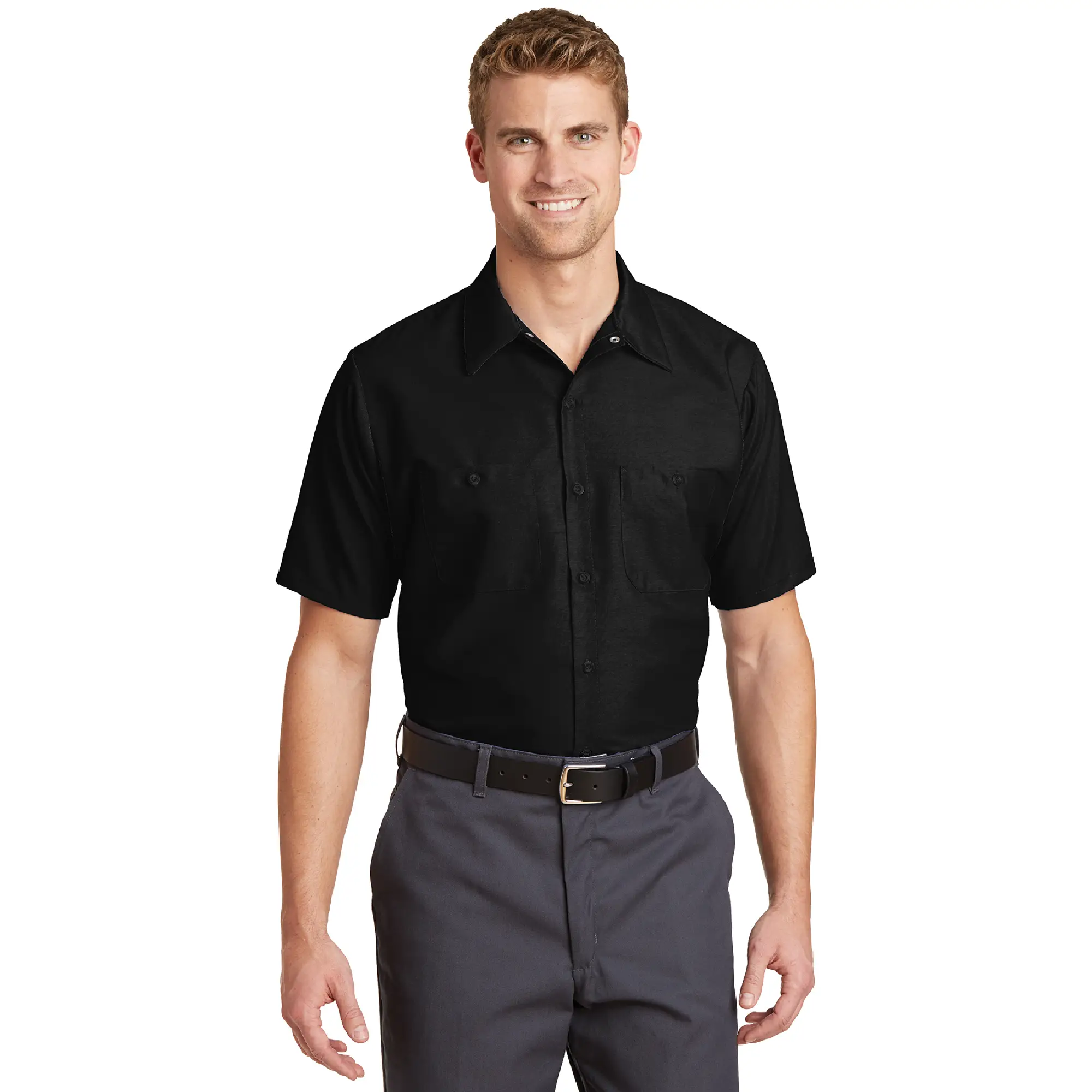 red kap short sleeve industrial work shirt front