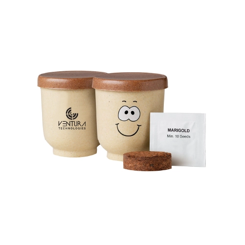 GOOFY GROUP™ Grow Pot Eco-Planter with Marigold Seeds in front